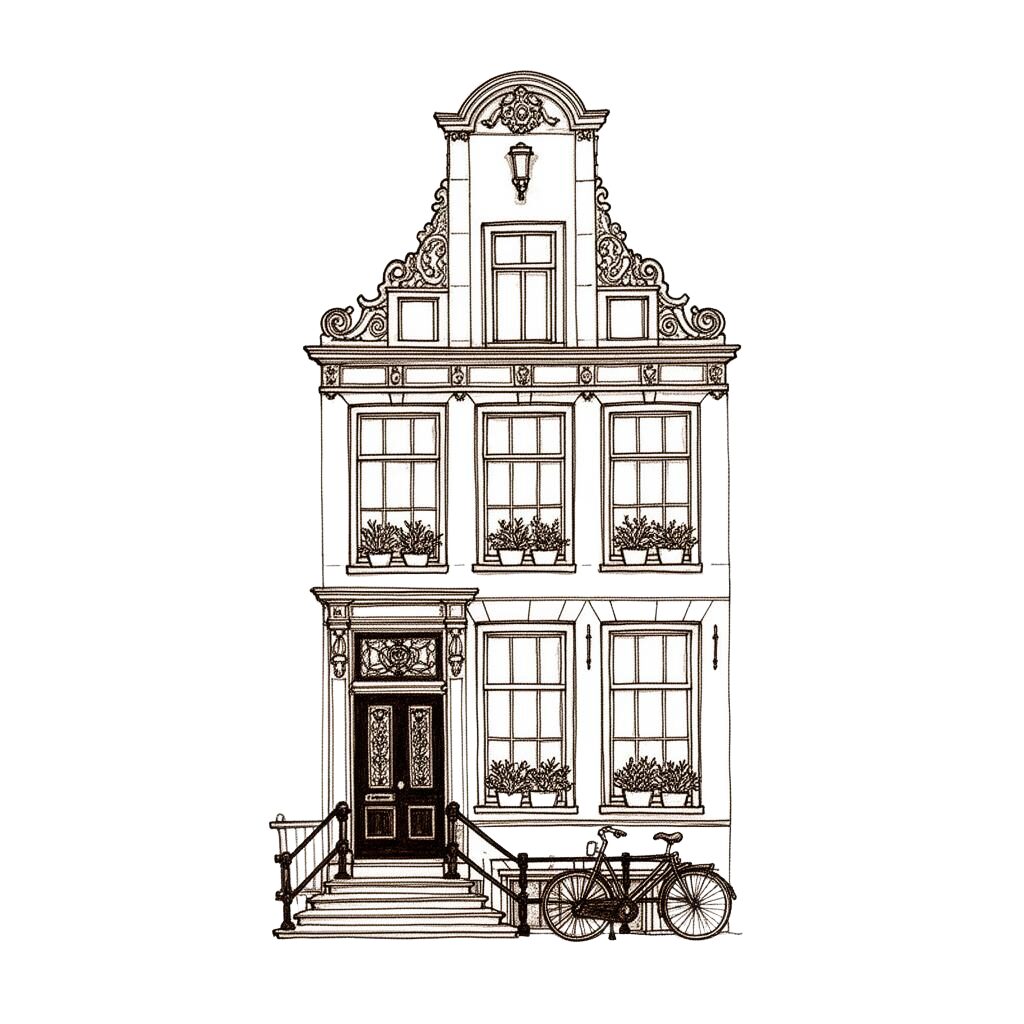 Illustration of a 17th-century Amsterdam canal house renovation by Epoch & Co