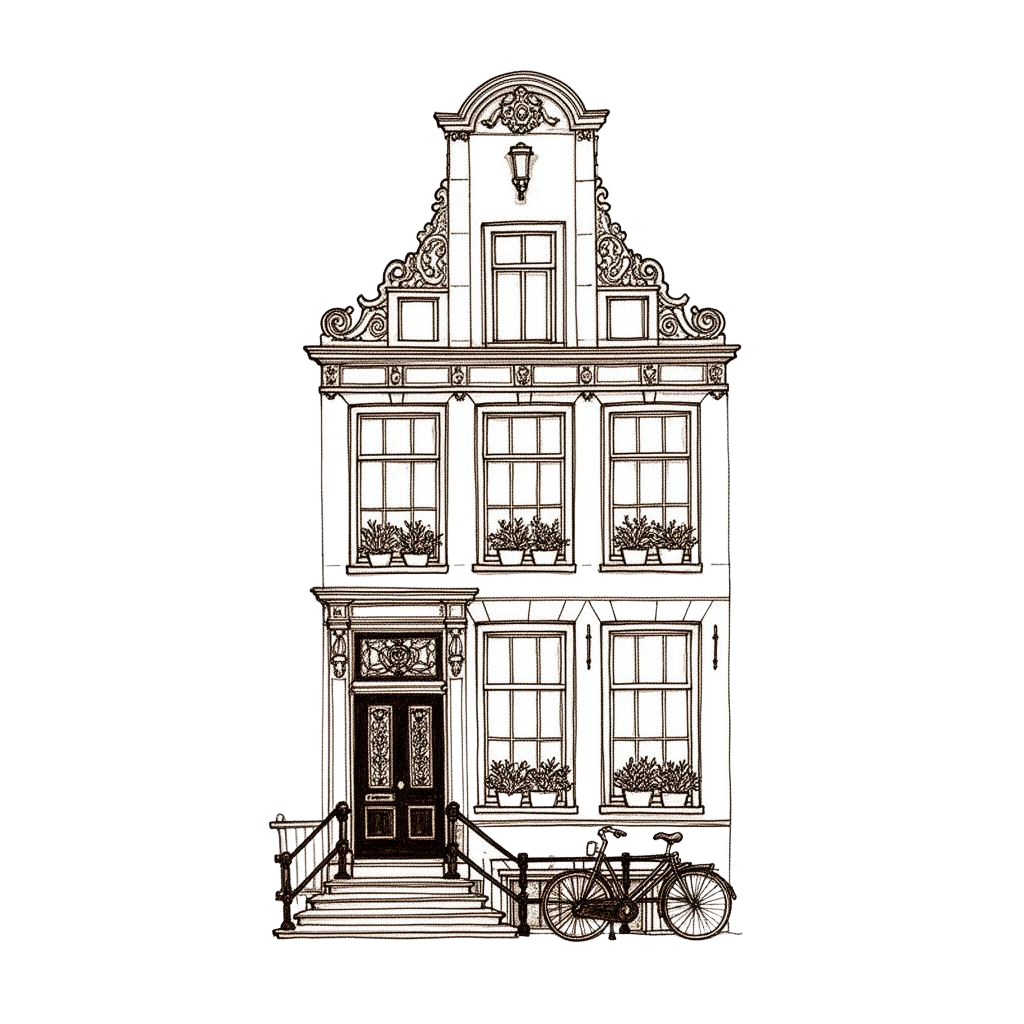 Illustration of a 17th-century Amsterdam canal house renovation by Epoch & Co