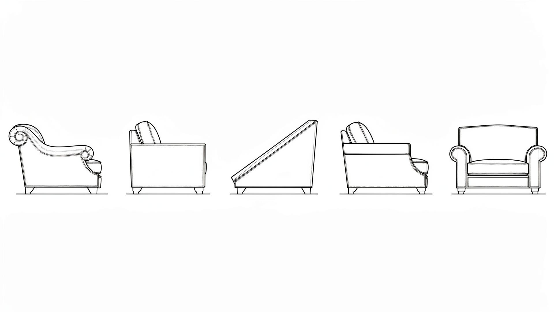 Sofa arm styles: Rolled Arm, Track Arm, Slope Arm, English Arm, Tuxedo Arm