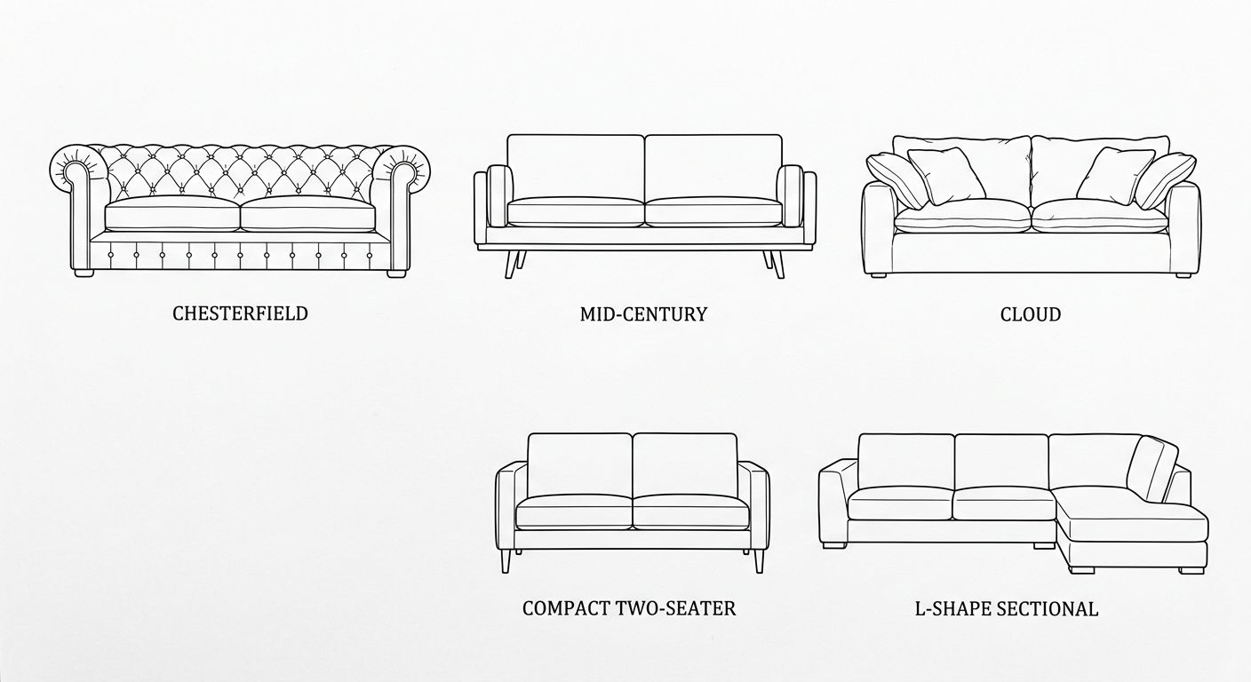 Sofa shapes: Chesterfield, Mid-Century, Cloud, Compact Two-Seater, L-Shape Sectional